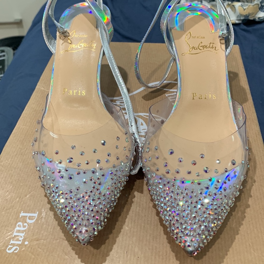 Authentic Christian Louboutin spikaqueen laser silver heels - Picture 4 of 7